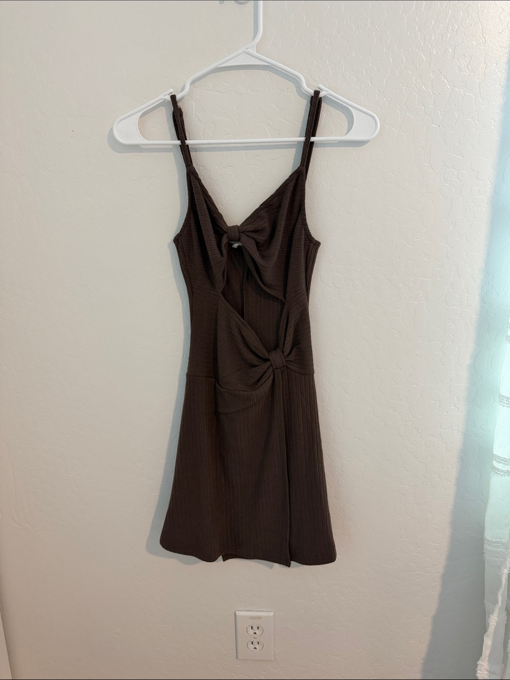 Knot-Detail Cut Out Mini Dress in Dark Brown